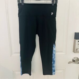 PINK Victoria’s Secret Capri Leggings M | Black Blue Tie-Dye High Waist Pocket